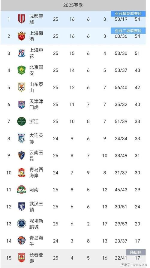 夺回榜首！中超积分榜：蓉城海港54分同分领跑，申花51分国安48分